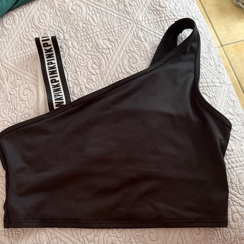 Black Asymmetrical Crop Top VS PINK